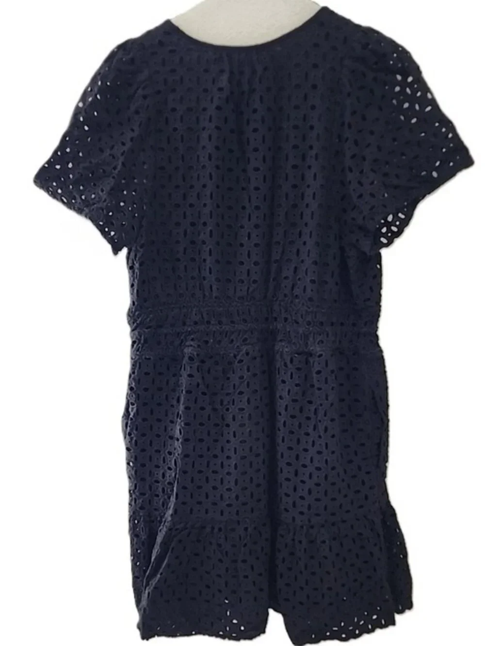 Anthropologie The Somerset Black Eyelet Mini-Dress V-Neck Tiered Lined Sz Large